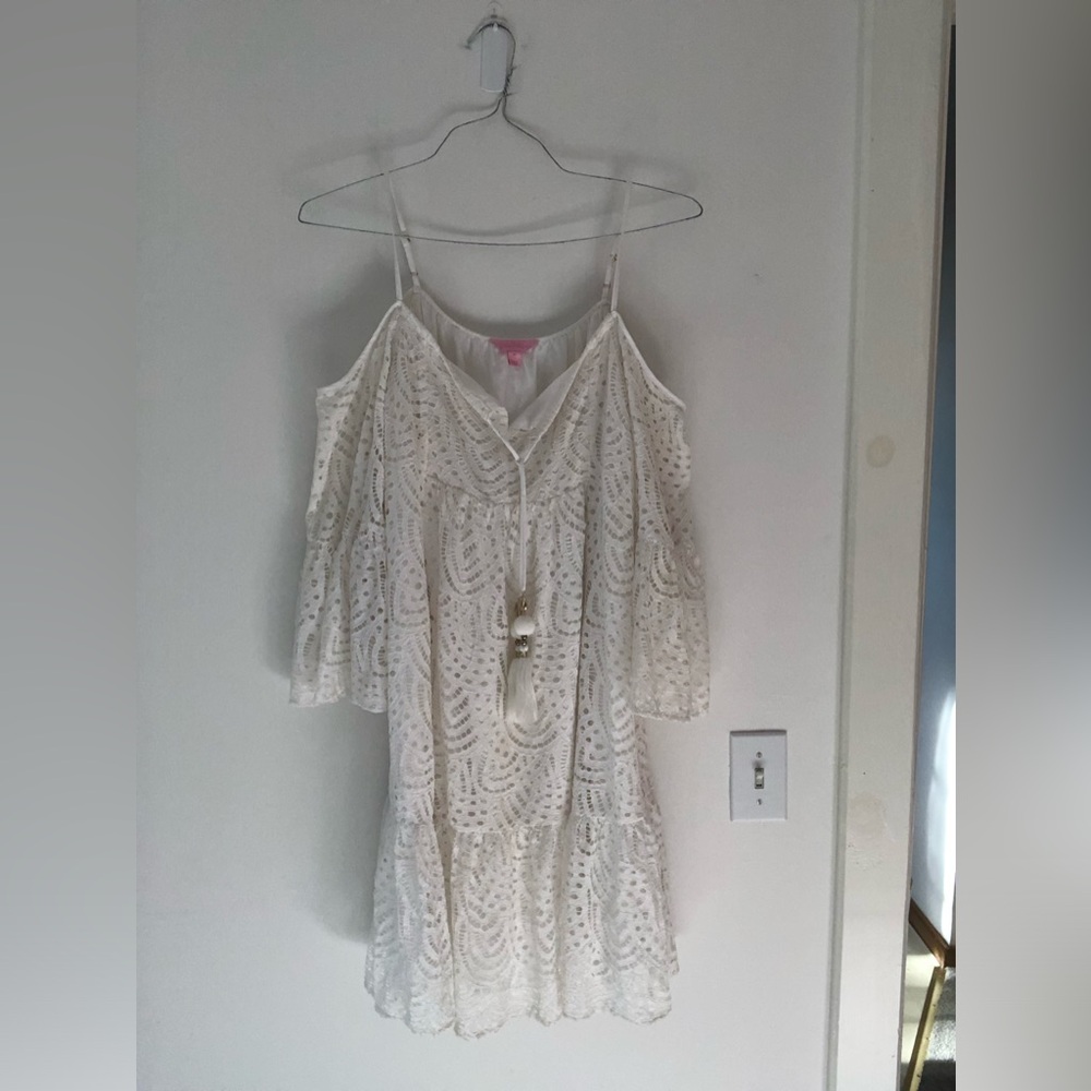 Lilly Pulitzer Alanna Dress in Marine Tropic Lace Resort White Size Medium - Picture 3 of 16